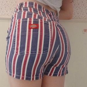dickies red blue jean denim stripe shorts 26 3
